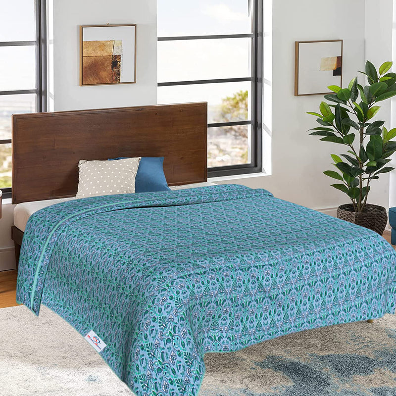 Heart Home Cotton Soft Lightweight Paisley Design Reversible Single Bed Dohar | Blanket | AC Quilt for Home & Travel (Green)