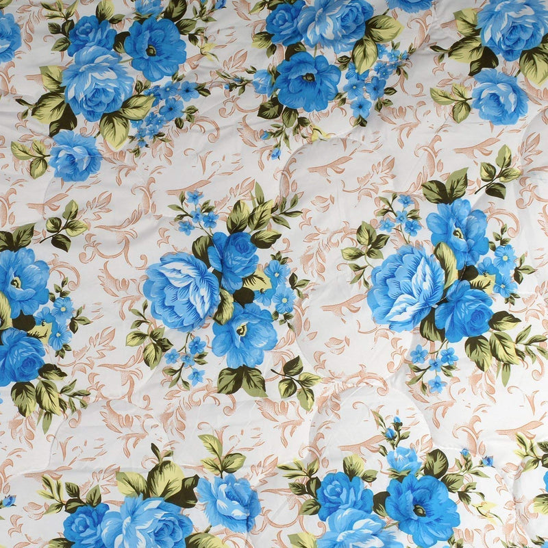 J Shree Pilling Super Soft Floral Print Blue Flowers Bunch Poly Cotton Double Bed Quilt/AC Dohar/Summer AC Blanket