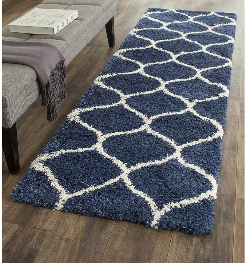 imsid Home Modern Shaggy Carpets And Rugs For Hall, Offices, Kitchens, Bedroom, Living Room And Cabins (2 X 6 Feet, Blue & Ivory), Large Rectangle