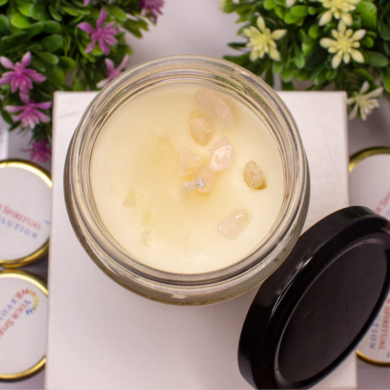 Your Spiritual Revolution Rose Quartz Crystal Candle Love Relationship Positive Energy Aura Cleansing Natural Soy Wax Scented Candle