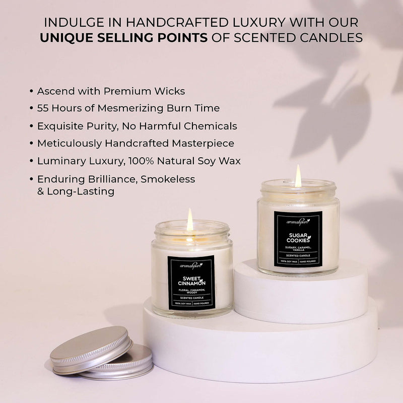 Aromahpure Scented Candles (55 Hours) (100% Soy Wax)- Handcrafted | Smoke-Free | Sweet Cinnamon- Floral, Cinnamon & Woody, Sugar Cookies- Sugery, Caramel & Vanilla Fragrance Candles for Home