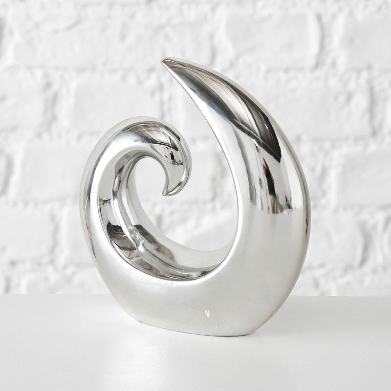 WHW Whole House Worlds The Crosby Street Contemporary Asymmetrical Wave Sculpture, Modern Art, Silver Titanium Glaze, Ceramic Stoneware, 7 1/8 L x 2 3/8 x 8 H Inches