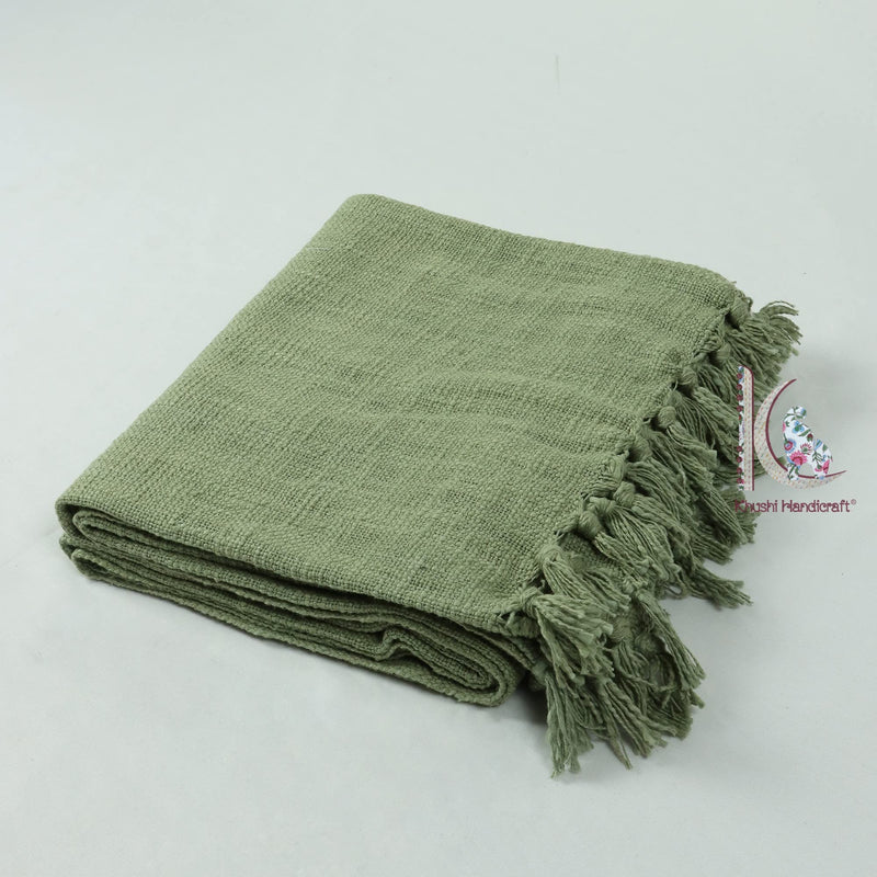 Cotton Sofa Throw 50 x 70 Inches Handmade Throw Cotton Color Green Pack of 1 R-DYTH00016