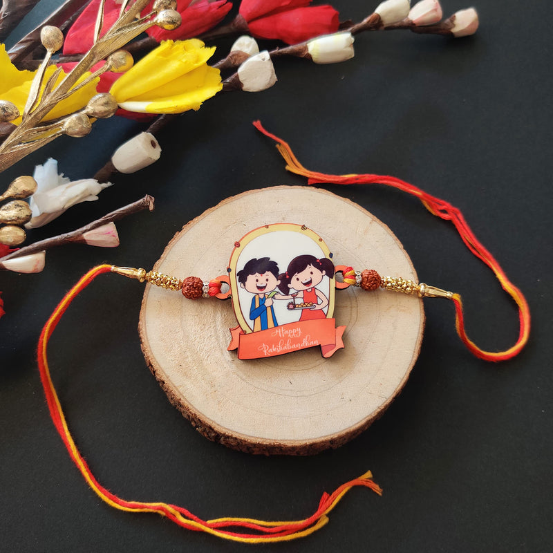 Bhai Please Happy Rakshabandhan Wooden Rakhi with Brother is Superhero Fridge Magnet (Gift Combo for Bhai / Bhaiya) | Set of 1 pc Rakhi with Roli- Chawal and Fridge Magnet