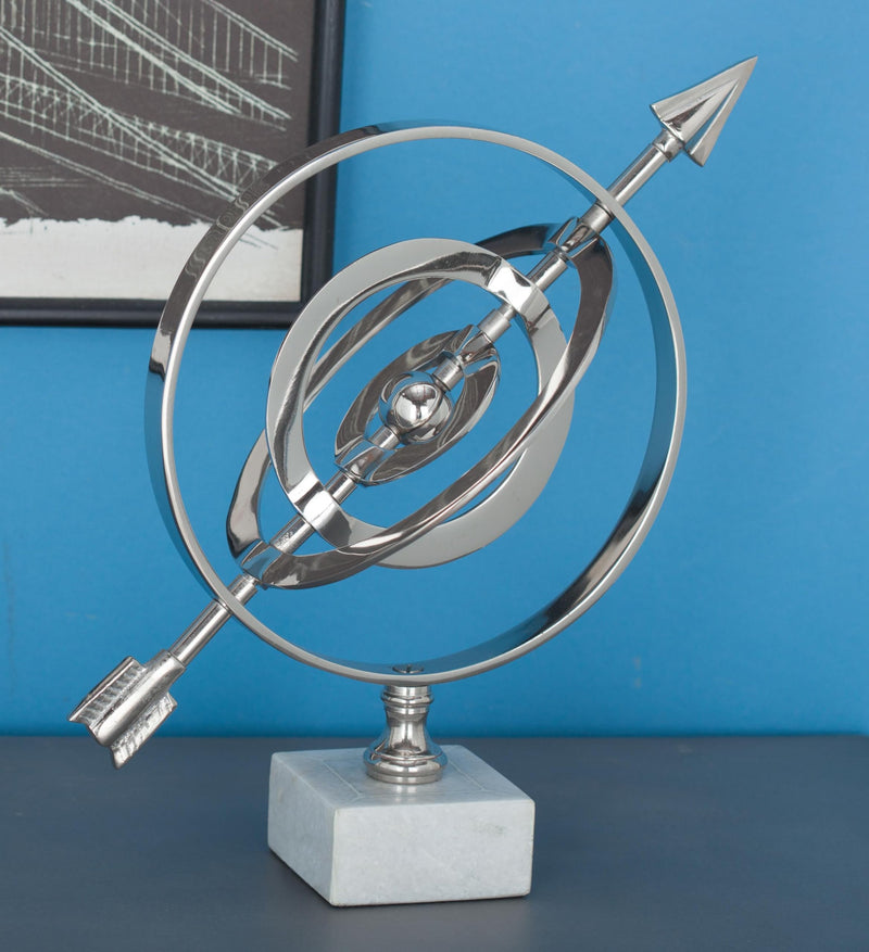 Deco 79 28534 Aluminum and Ceramic Armillary Sphere Sculpture, 13" x 7", Silver/White