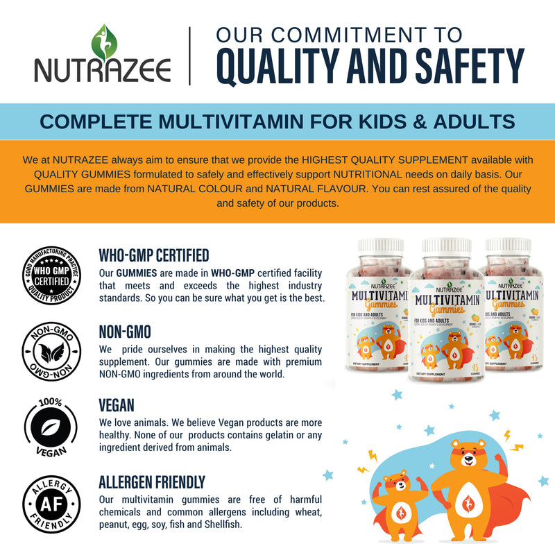 Nutrazee Multivitamin Gummies for Kids, Men & Women, Supplement With Biotin & Essential Vitamins For Healthy Growth, Development & Immunity, 45 Gummy Bears