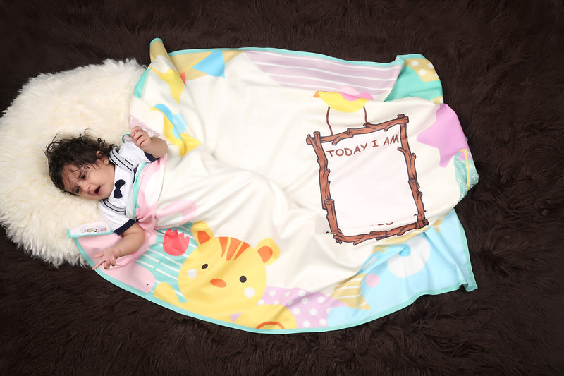 NEW COMERS® Milestone Cotton Newborn Baby Blanket & Props for Baby's Monthly Photoshoot|1-12 Month Cards|Ac Room Blanket for Summer/Winter/Multiuse|Thread Count(150/300)-135x115 cm-402, Durable