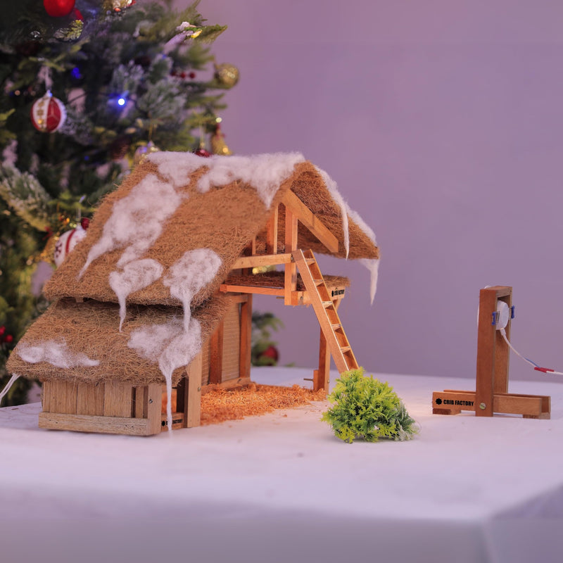 CRIB FACTORY | Natural Finish Wooden Large Size Christmas Crib Set Without Figurines | Size of 62x20x32 CM | Christmas Decor (CFCC01 2024 with spot Light)
