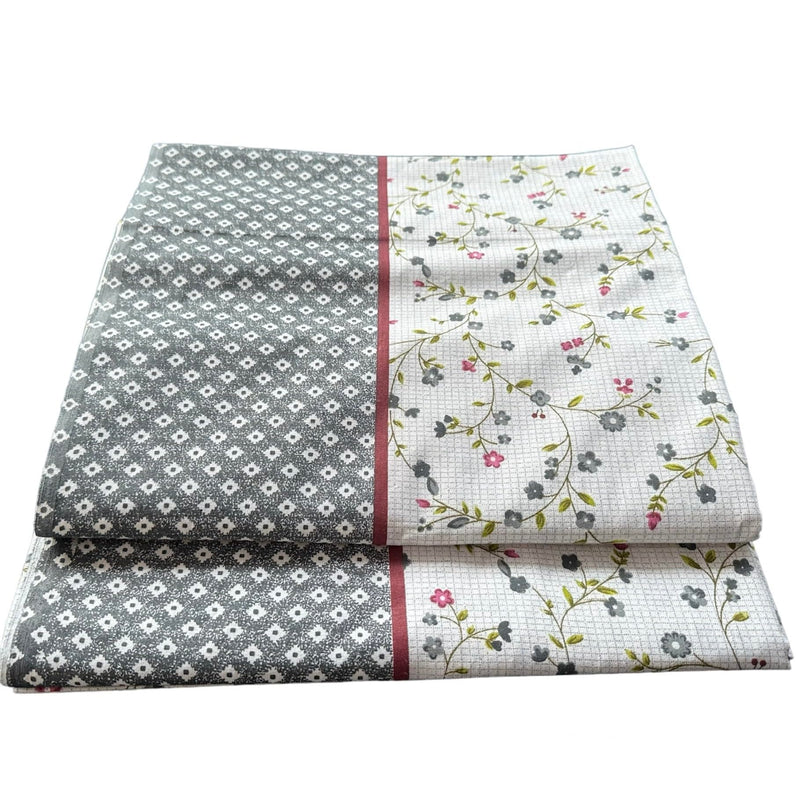 Homescape 100% Fine Cotton Summer Floral Topsheet/Odhne Wali Chaddar Single Bed 300 Tc (Grey_Pack Of 2)