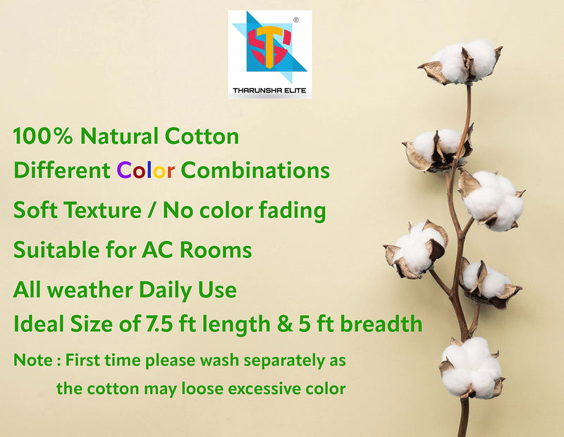 THARUNSHA ELITE Single Size Pure 100% Cotton Blanket/Solapur Chaddar/Cotton Bedsheet For All Weather Daily Use Checkered Multicolor Family Pack (60X90 Inches -) Set Of 5, 300 TC