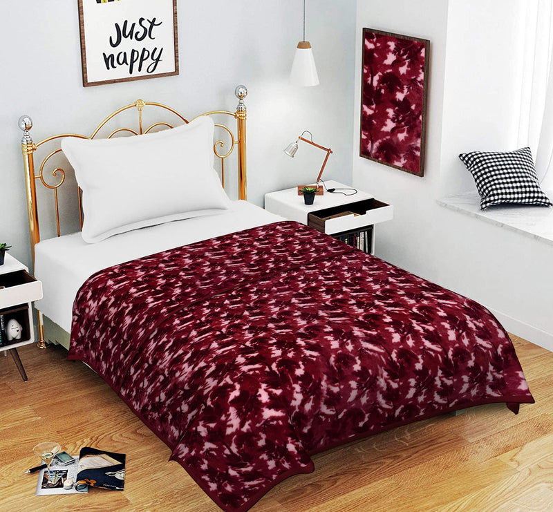 SPANGLE Microfibre Printed Floral Self Warm Soft Luxurious 480 TC Maroon Single Bed Blanket