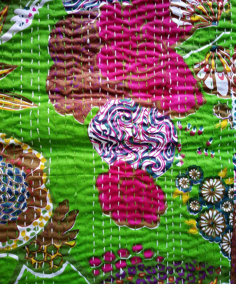 Textile Work Creations Handmade Kantha Quilt Home Decor Multi-Colour 90 x 108 Inch Queen Kantha Quilt