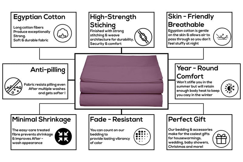 CCWB Cotton Craft Premium 100% Cotton 600 TC Solid Bedsheet and Pillow Cases (King, Plum)