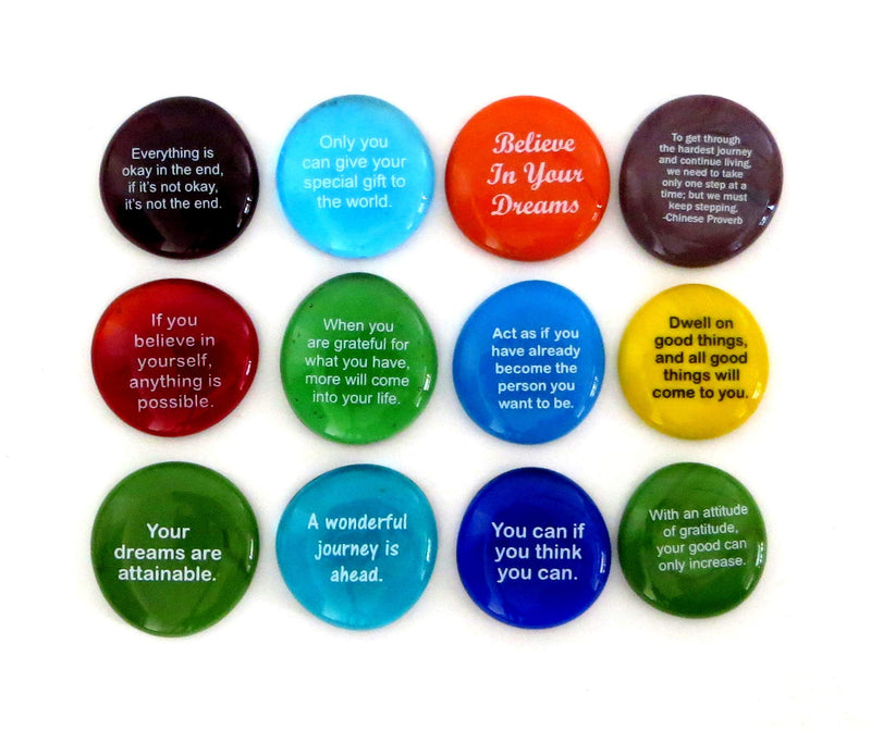 Destiny Stones, 12 Glass Stones To Help You Create Your Own Future. Encouraging and Motivational Messages on Beautiful Word Rocks, by Lifeforce Glass.