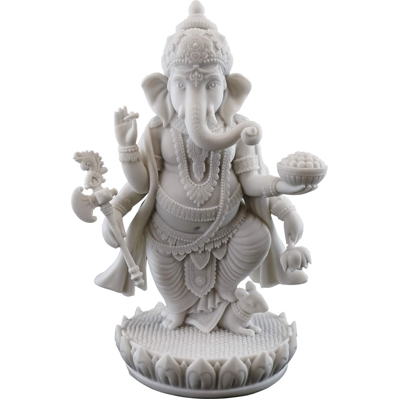 Top Collection 7.5" H 4.75" Standing Ganesh Statue in White Marble Finish - Hindu Lord of Success Sculpture