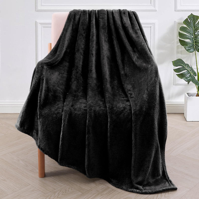 Black : Luxury Flannel Velvet Plush Throw Blanket – 50" x 60" (Black) by Exclusivo Mezcla