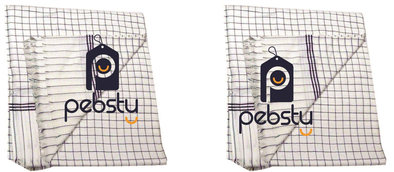 PEBSTY ® Cotton 380 TC AC/ Summer Blanket (White, Blue Single) - Pack of 2