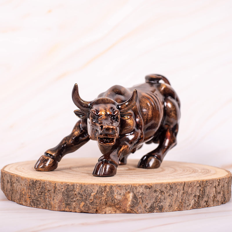 Aapki Marzi Wall Street Bull Replica - Resin Showpiece for Home Decor, 9 Inches, 0.8 Kg (Rustic Copper)