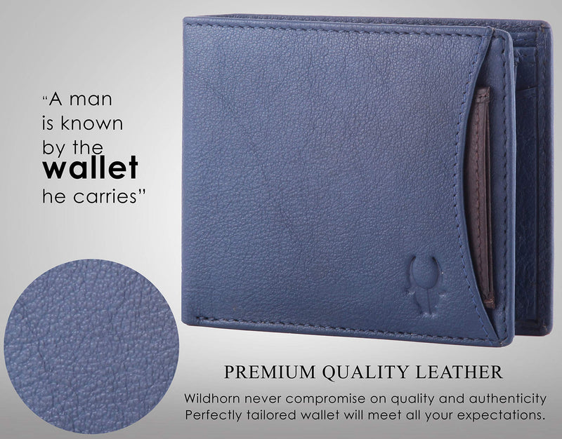 WildHorn Classic Blue Leather Wallet for Men (Blue) (Blue)