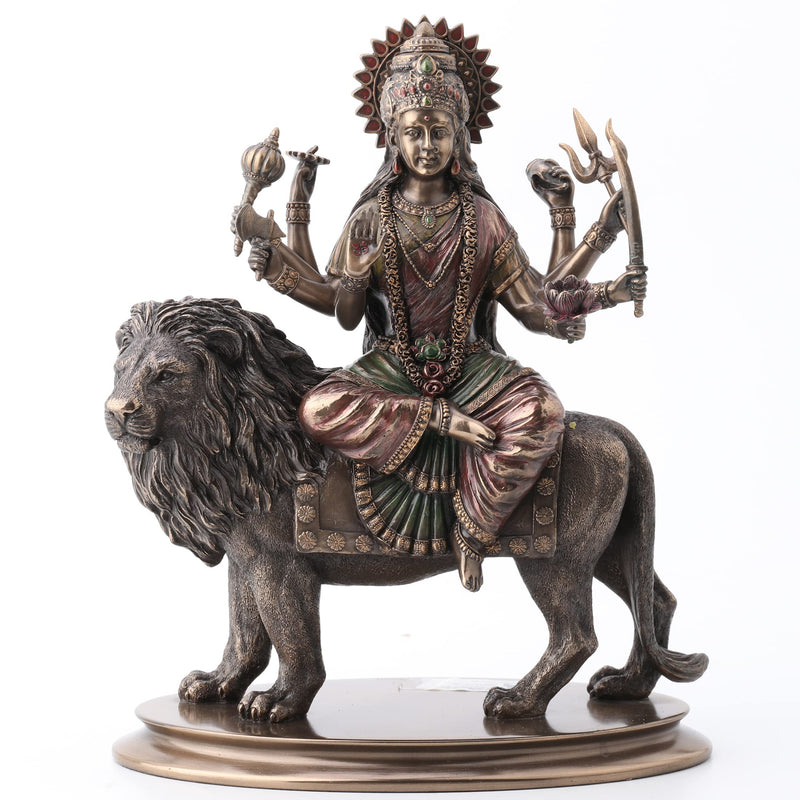 VERONESE Durga Riding on Lion Statue Sculpture - Divine Mother Hindu Goddess