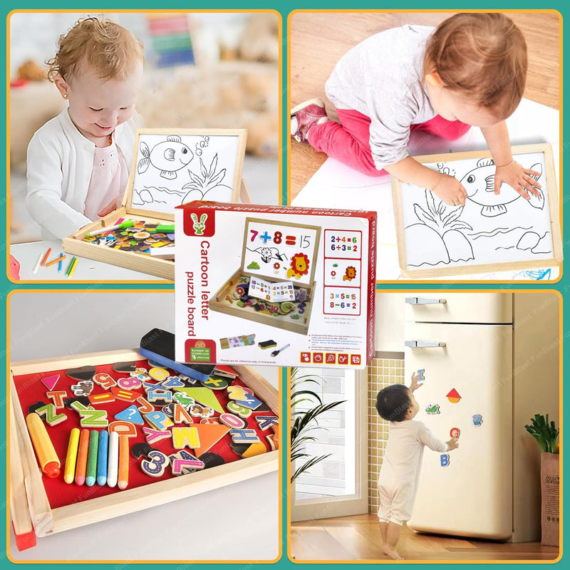 FunBlast Multifunctional Magnetic Wooden Chalkboard Kids Educational Toys Game Whiteboard Blackboard Drawing Toys for Children,Size- 30*23 cm