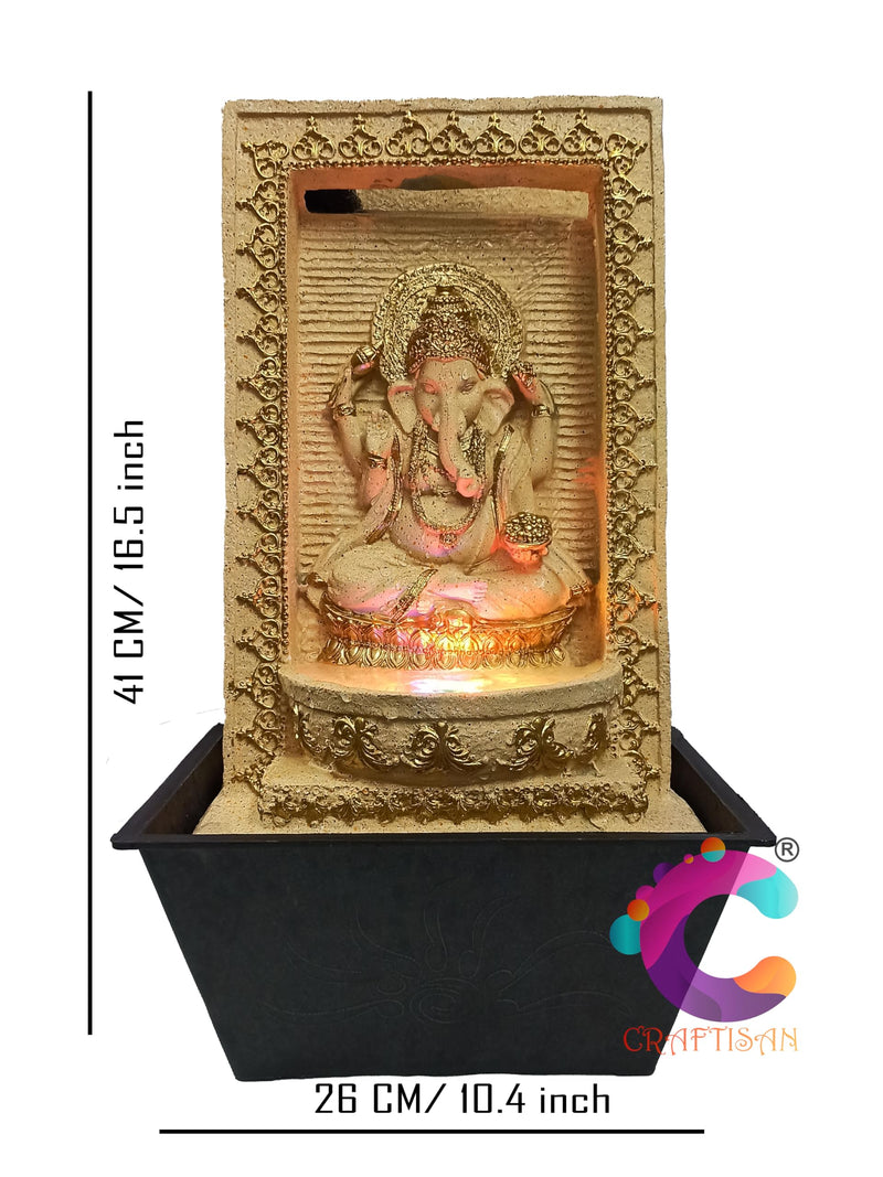 Craftisan™ Ganesha Polyresin Designer Table Top/Indoor Waterfall Fountain Indoor Home Decor with Multicolour LED Light and Water Flow Control Pump (UR-042, Yellow Stone)