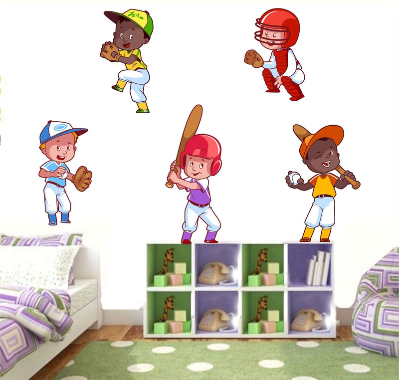 Asmi Collections Wall Stickers Kids Playing Cricket