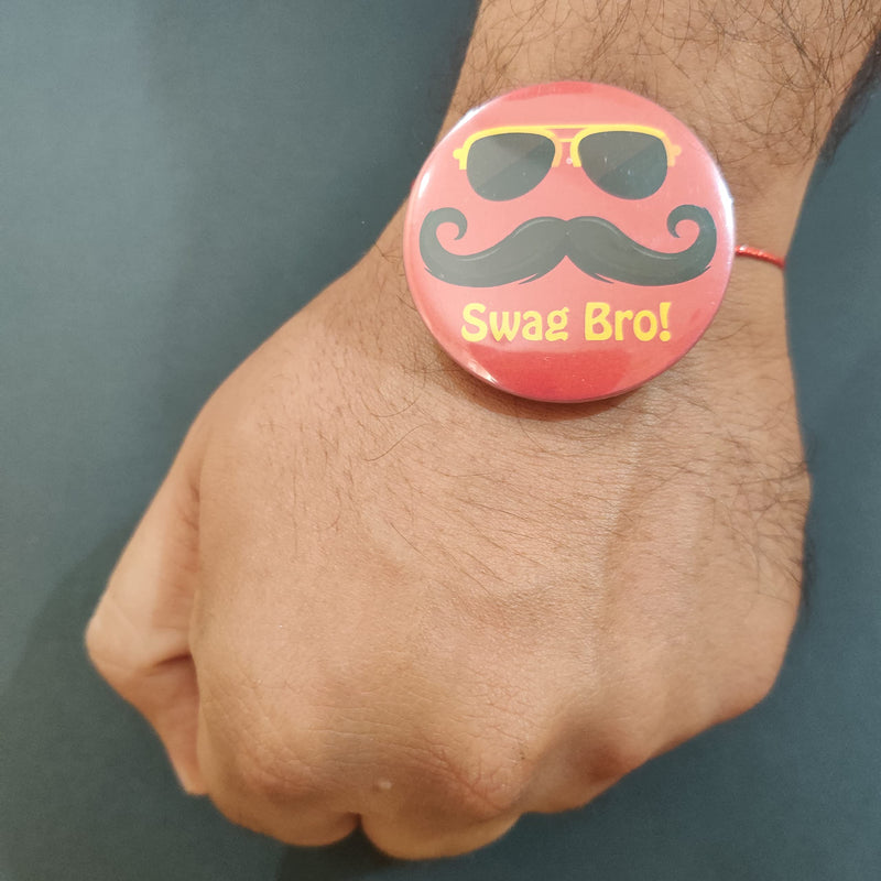 Bhai Please Swag Bro Rakhi with Fridge Magnet for Brother/Bhai/Bhaiya| Set of 1 pc with Roli/Kumkum- Chawal| Kids, Boys Designer, Fancy, Fun, Movie Rakhi Set| With Raksha Bandhan Greetings