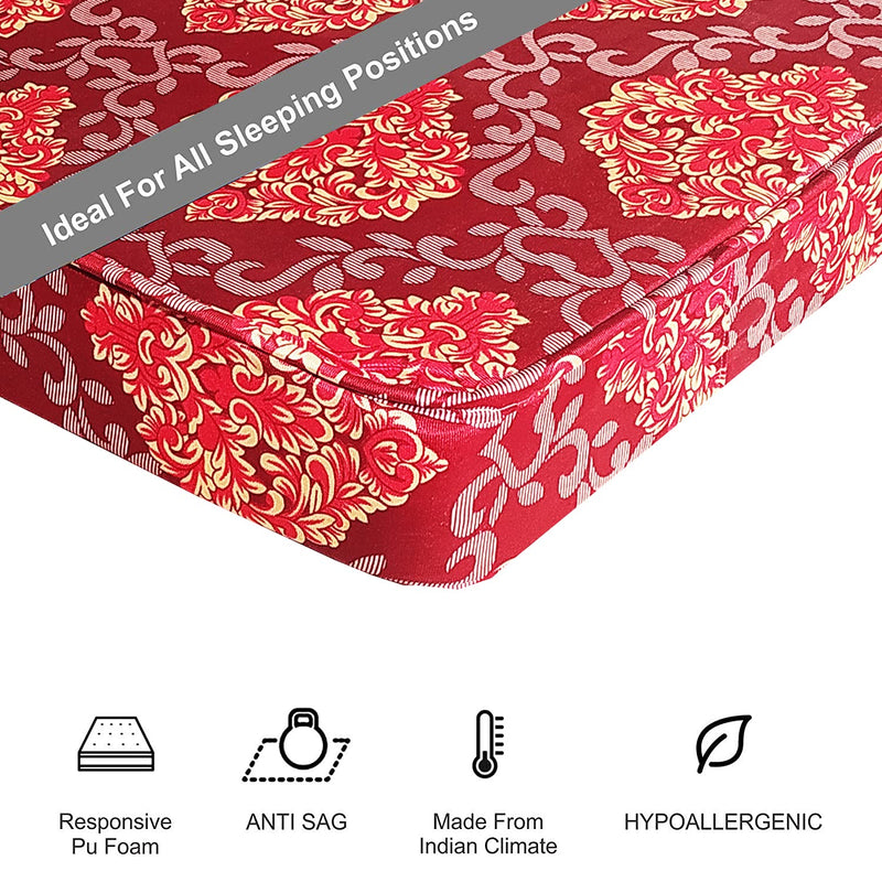 CH, COOL HOME Travel Bed 4-inch Soft Single Dual Comfort Folding Mattress (Red, Double)