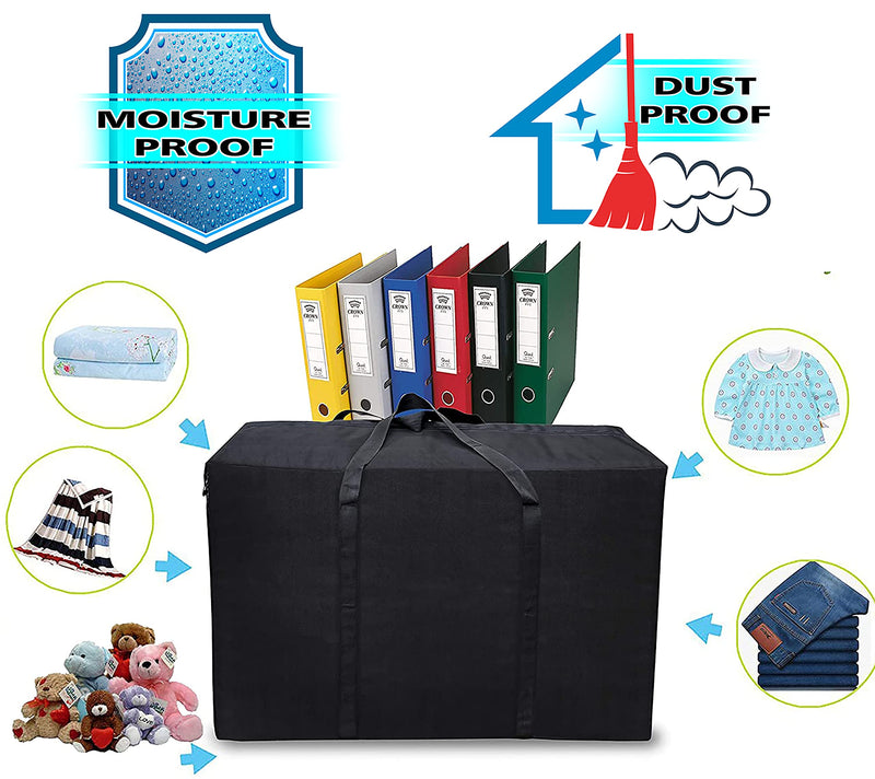 Storite Heavy Duty 1680 Denier Nylon 158 L Multi-Purpose Moisture Proof Extra Large Clothes Storage Bag/Blankets/Toys Storage Organizer with Zipper and Handle (Black, 86x34x54 cm) Rectangular