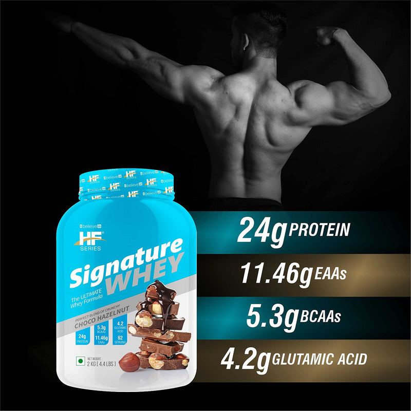 HF Series Signature Whey Protein Powder|62 servings|Build Lean and Bigger Muscle|2Kg|Flavour-Choco Hazelnut