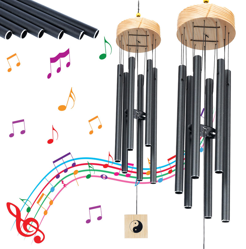 AATHIRVILLA Wind Chimes for Home Balcony Decorations | Classic Black Metal 6 Pipes with Wind Catcher | Positive Sound Energy in Home | Deep Tone Soothing Melodic Tones