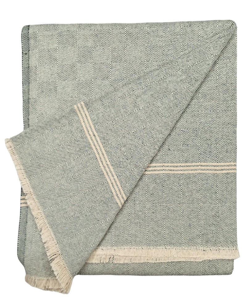 Arvore Bunkaar Plain Pure Handloom Khes - 100% Desi Thick and Heavy Cotton Khes/Summer Blanket/Chadar/Yoga Blanket (Wavy Dark Green)