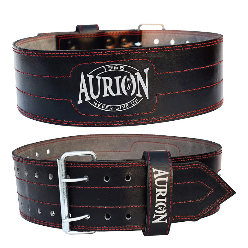 Aurion by 10 club Premium Leather Weight Lifting Belt-Medium | Powerlifting Leather Gym Belt for Workout | Dead Lift Belt - Black