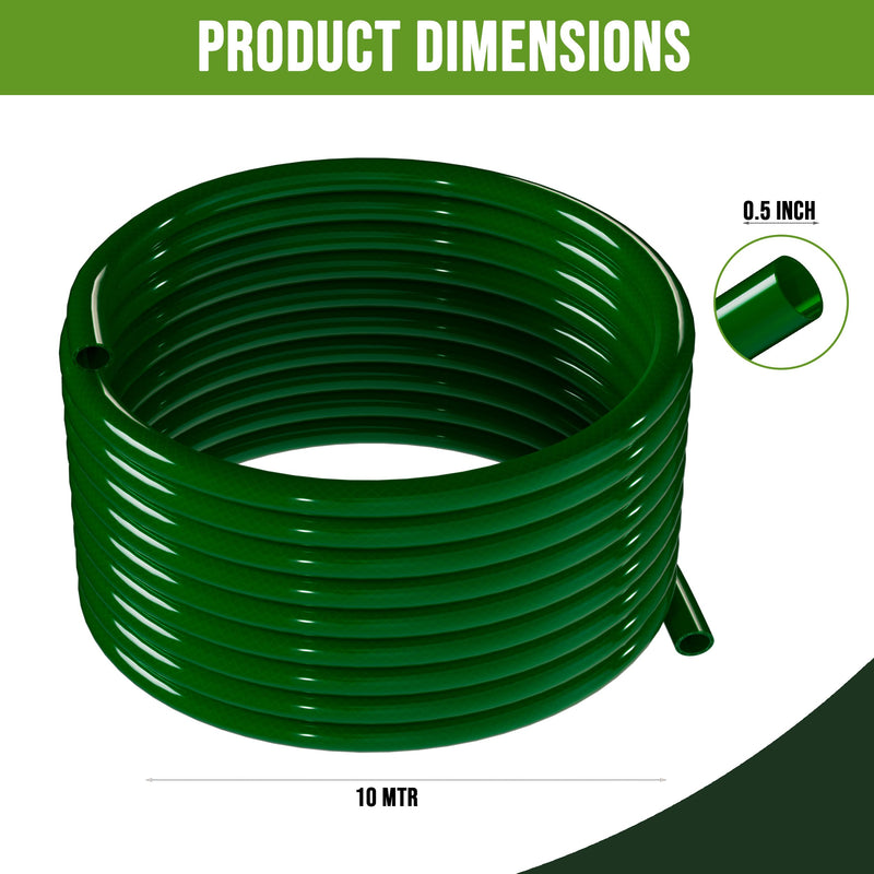 OUTO 10Mtr 0.5 Inch Braided Water Pipe with Hose Connector/Jointer/Nozzle & Clamps Lightweight Flexible Gardening Cleaning Outdoor-Indoor Use (32 feet, Dark Green)