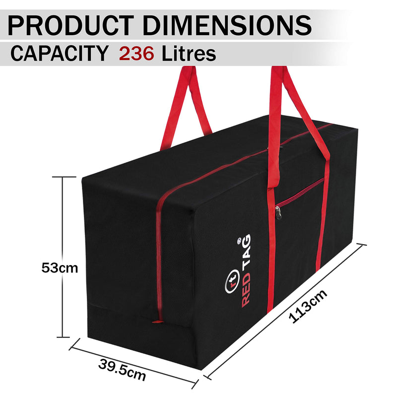 Storite Moisture Proof 236 L Heavy Duty 1680 Denier Nylon Multi-Purpose Extra Large Toys Storage Bag/Stationery Paper/Blankets/Clothes Storage Bag (Red Black, 113x39.5x53 cm)