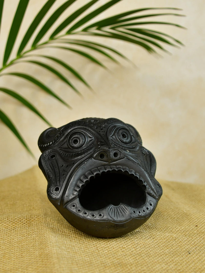 Mayii - Handcrafted Tribal Terracotta Ashtray Deity showpiece, Set of 1 Premium Terracotta Made Tabletop Home Decor for Living Room and Gifting(12 cm,Black)