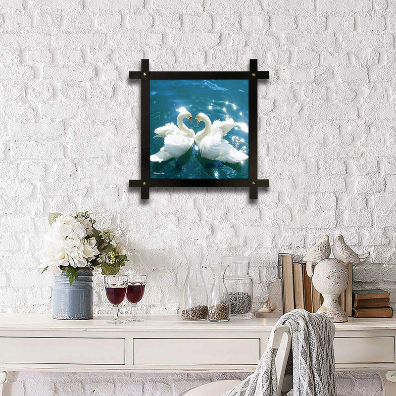 Poster N Frames Cross Wooden Frame Hand-Crafted with Photo of Swan (16.5x16.5inch, Multicolour)