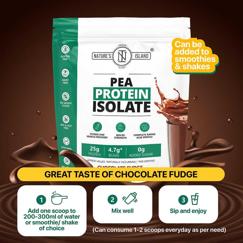 Nature's Island Plant Protein Powder | Canadian Pea Protein Isolate | Vegan | 25g Protein/Serving | Easy to Digest | All Essential Amino Acids | No Sugar | No Preservatives | Chocolate Flavour - 1kg