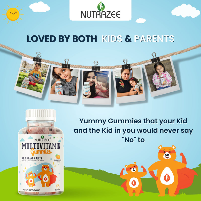 Nutrazee Multivitamin Gummies for Kids, Men & Women, Supplement With Biotin & Essential Vitamins For Healthy Growth, Development & Immunity, 45 Gummy Bears