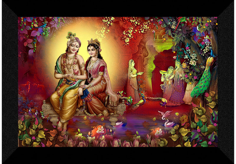 SAF Pack of 1 Radha krishna religious modern art wall painting with framed for living room 11 inch x 14 inch CANFM31324