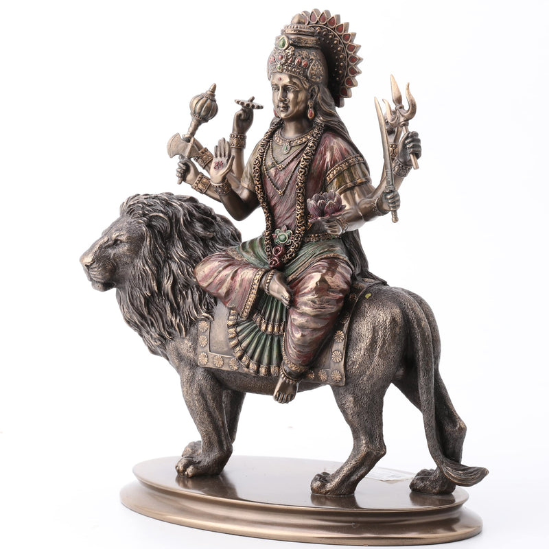 VERONESE Durga Riding on Lion Statue Sculpture - Divine Mother Hindu Goddess