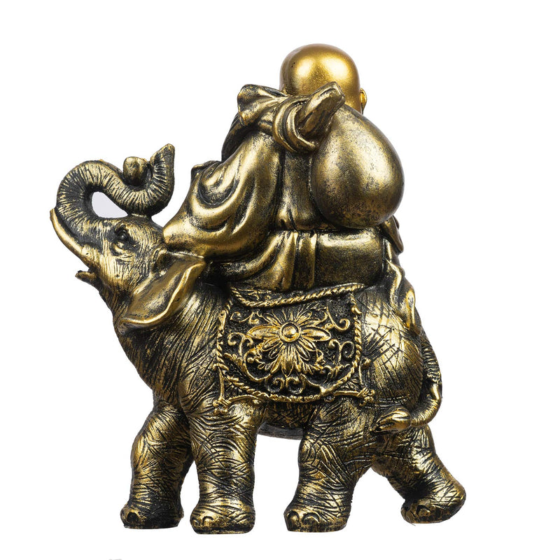 YINASI Feng Shui Handmade Maitreya Laughing Buddha Statue, Laughing Buddha on Elephant Sculpture Figurine for Lucky & Happiness God of Wealth Home Office Hotel Tabletop Desk Decoration