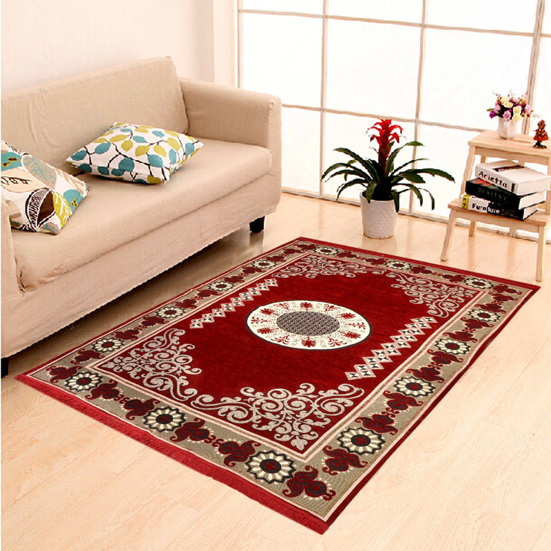 DAILZ Ethnic Velvet Touch Abstract Chenille Carpet - 55"x80", Maroon