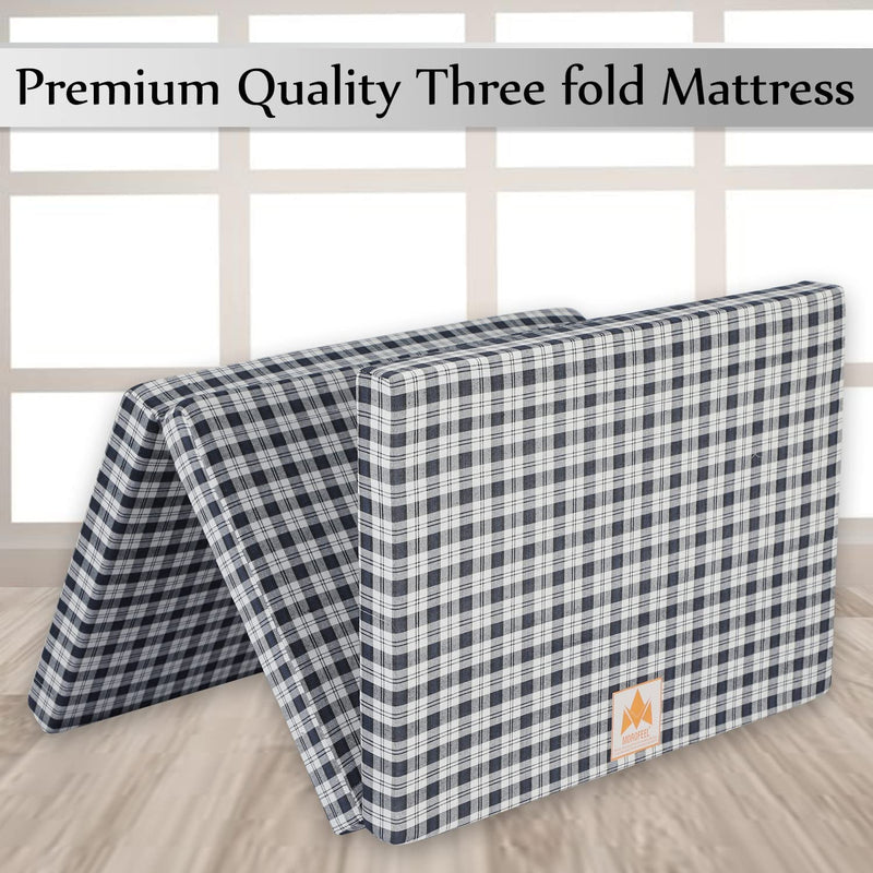 MOROFEEL 3 Inch UHD Foam Three Fold Single Bed Reversible Mattress Navy Blue (72 x 35 x 3) || Foldable Lightweight Gadda for Travel Picnic