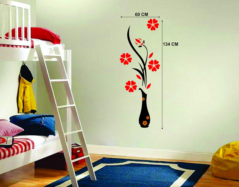 Ghar Kraft Set of 2 Wall Sticker Flower Vase Red and Magical Tree Wall Sticker(Polyvinyl Chloride), Self-Adhesive