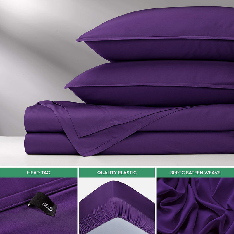 Pure Bamboo Sheets Queen Size Bed Sheets 4 Piece Set, 100% Organic Bamboo, Luxuriously Soft & Cooling, Double Stitching, 16" Deep Pockets, 1 Fitted, 1 Flat, 2 Pillowcases (Queen, Purple)