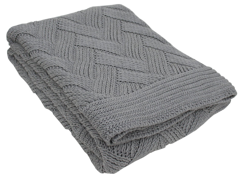 POMME Cotton Knitted Throw Blanket for Sofa Quite Grey, Size - 180x130 Cm