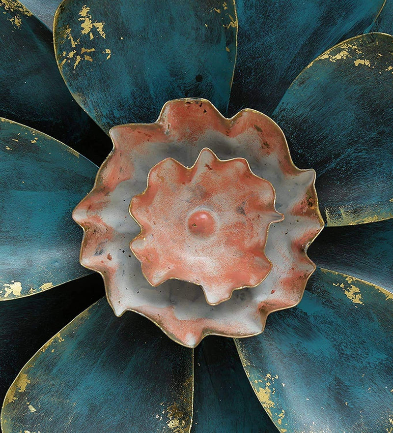 World Decor Shine Flower Wall Decor (24 * 02 * 24 in), Turquoise