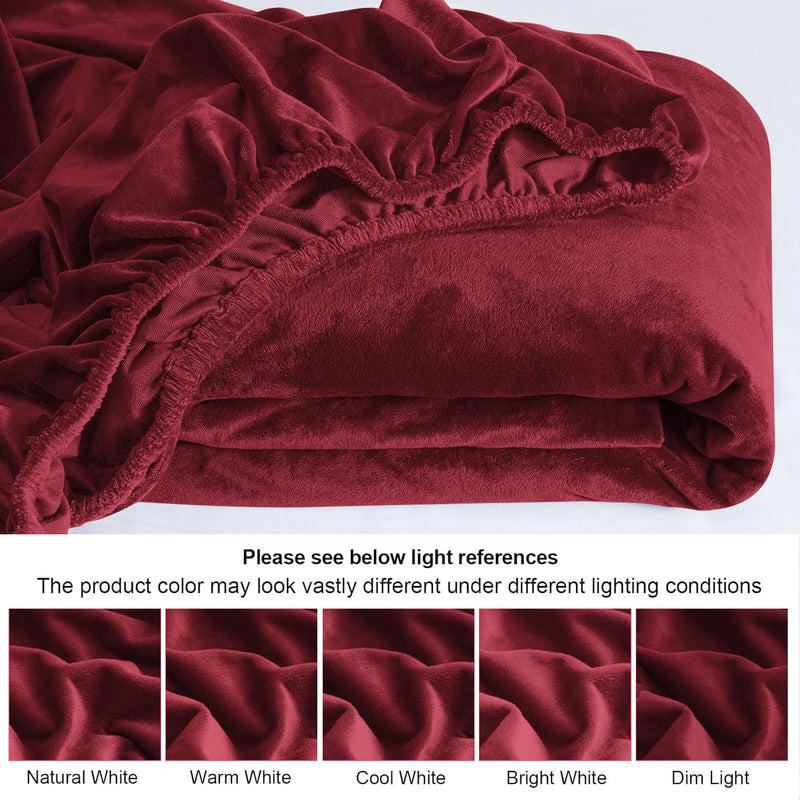 Cloth Fusion Warm Winter Solid Flannel Fleece Elastic Fitted Bedsheet for Double Bed King Size with 2 Pillow Covers (78"X72" inches, Maroon)